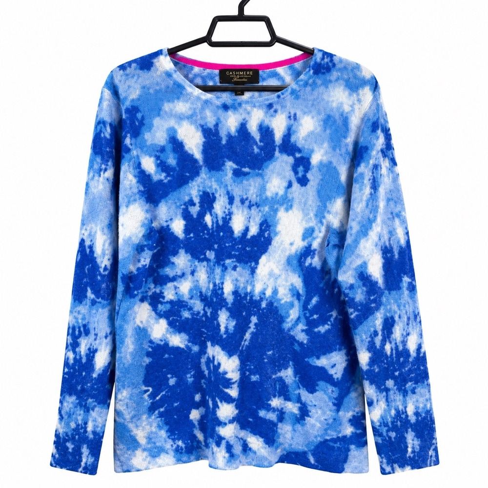 Charter Club Sweater Women's XL 100% Cashmere Tie Dye Crewneck Blu